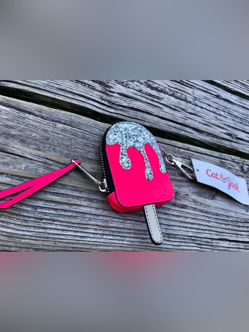NEW CAT & JACK Glitter Sparkle Popsicle Small Zipper Coin Purse Wallet Hanger
